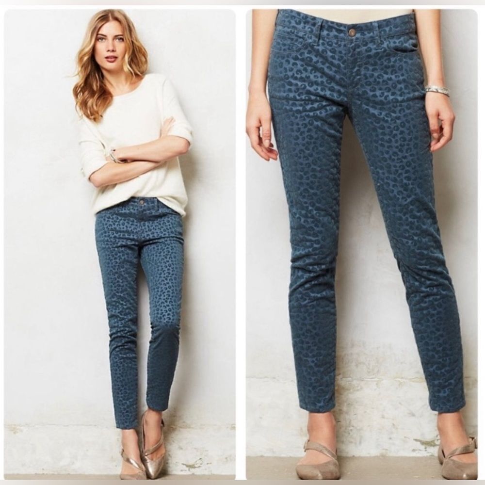 Anthropologie Pilcro Stet Flocked Velvet Leopard Print Jeans 28